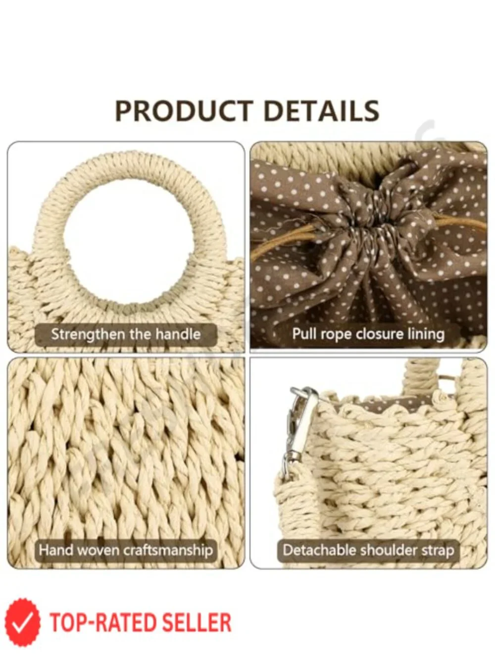 Handwoven Straw Hobo Bag Women Crossbody Beach Purse Seagrass Rattan Shoulder